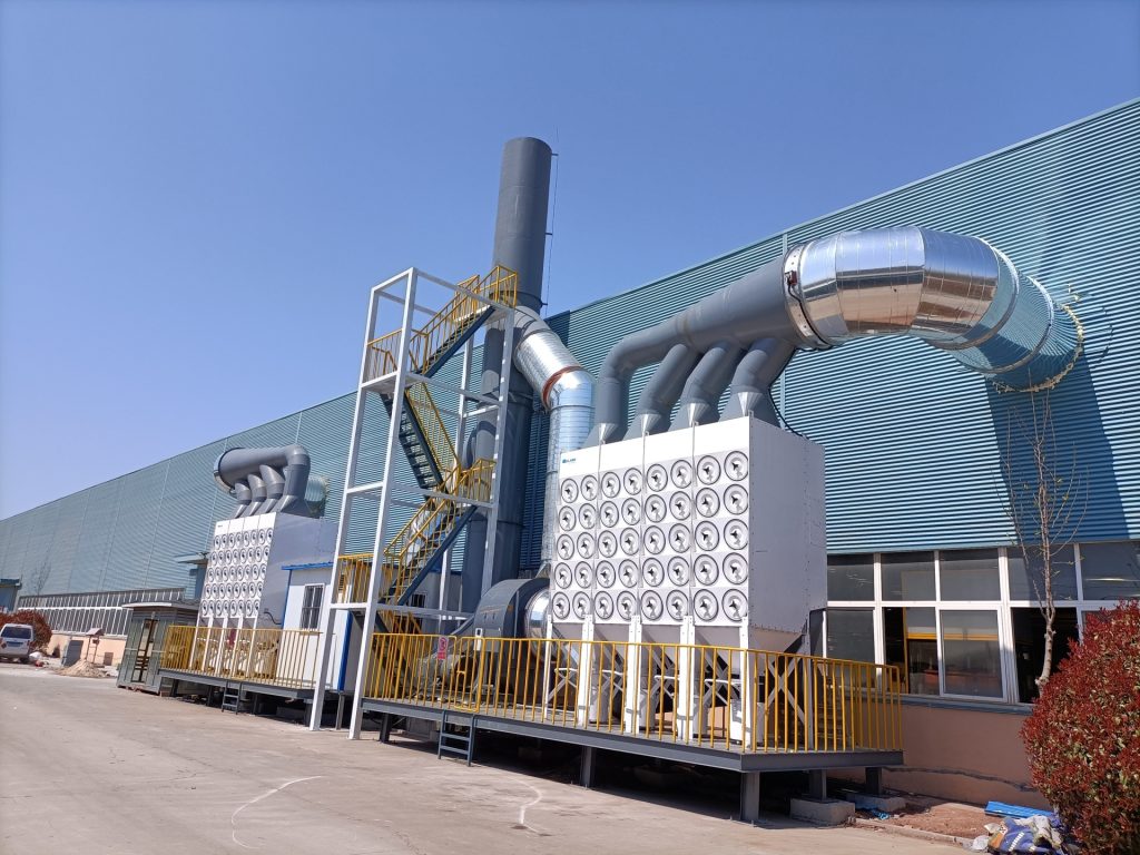 automotive parts welding dust collection / centralized dust extraction system for welding workshop / inclined cartridge dust collector / Siemens VFD dust collection / smart welding fume filtration