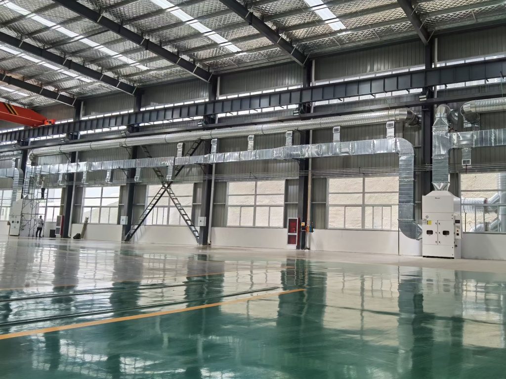 tall workshop dust collection / blow-suction fume extraction system / high-bay welding ventilation / stratified air cleaning