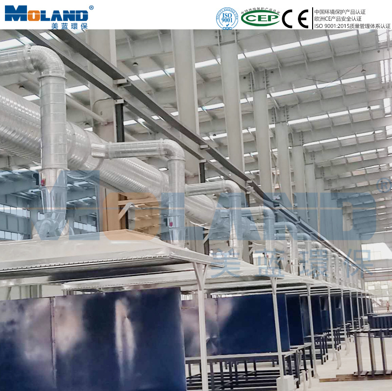 hood suction dust collection system, fixed welding station fume extraction, overhead capture hood welding, quadrangular frustum hood design, 45-degree hood angle, thermal buoyancy fume capture