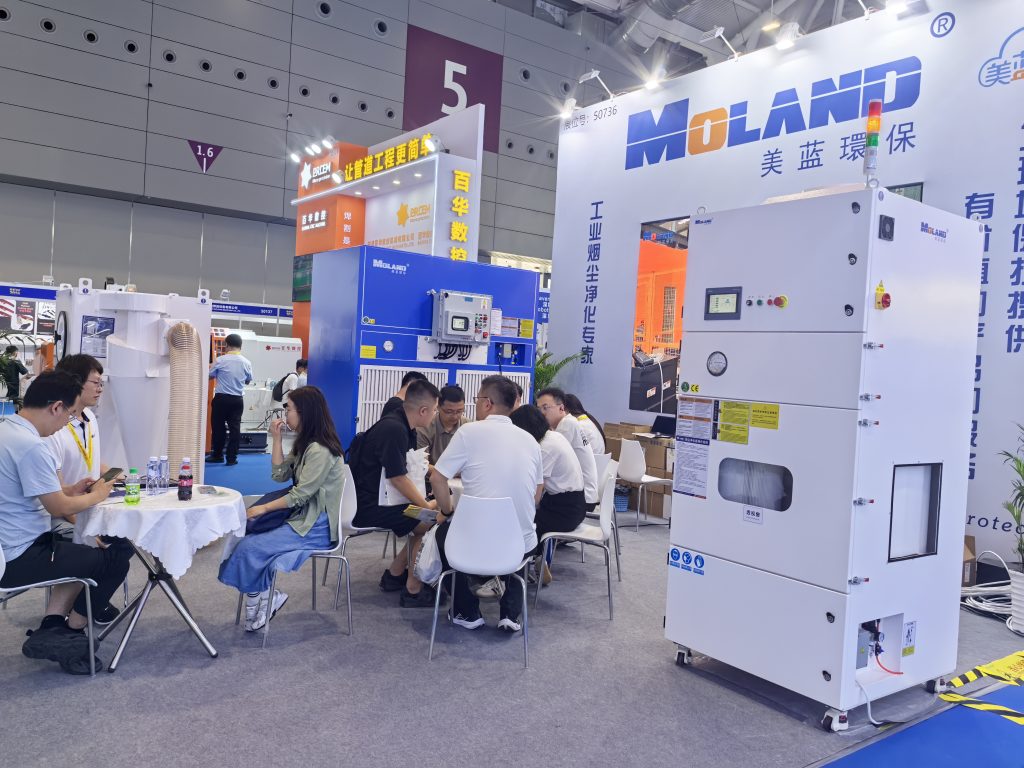 MoLAND Essen Welding Fair 2026, welding fume extraction exhibition wrap-up, Beijing Essen Welding Fair summary, MoLAND booth 50736, welding fume extractor Shenzhen, PTFE membrane filter cartridge exhibition, centralized dust collection system demo, explosion-proof dust collector GB15577, mobile fume extractor MLWF series, welding workshop air quality solutions, welding fume extraction system design, intelligent dust collection PLC control, aluminum grinding explosion-proof extraction, MoLAND environmental protection, Essen Fair 2027, welding industry trade show China