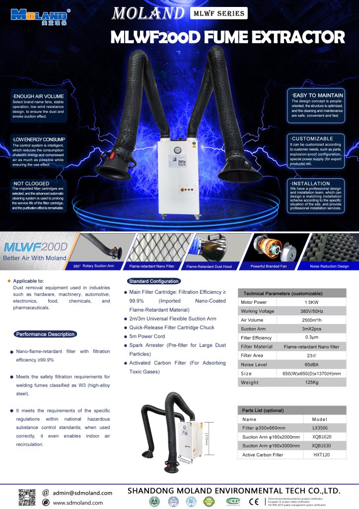 MLWF200D Dual-Arm Mobile Welding Fume Extractor